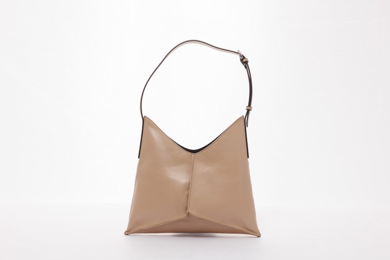 Lukbag  genuine leather handbag | Minimalist | pyramid S in nude color - Messenger Bags & Sling Bags - Genuine Leather Khaki