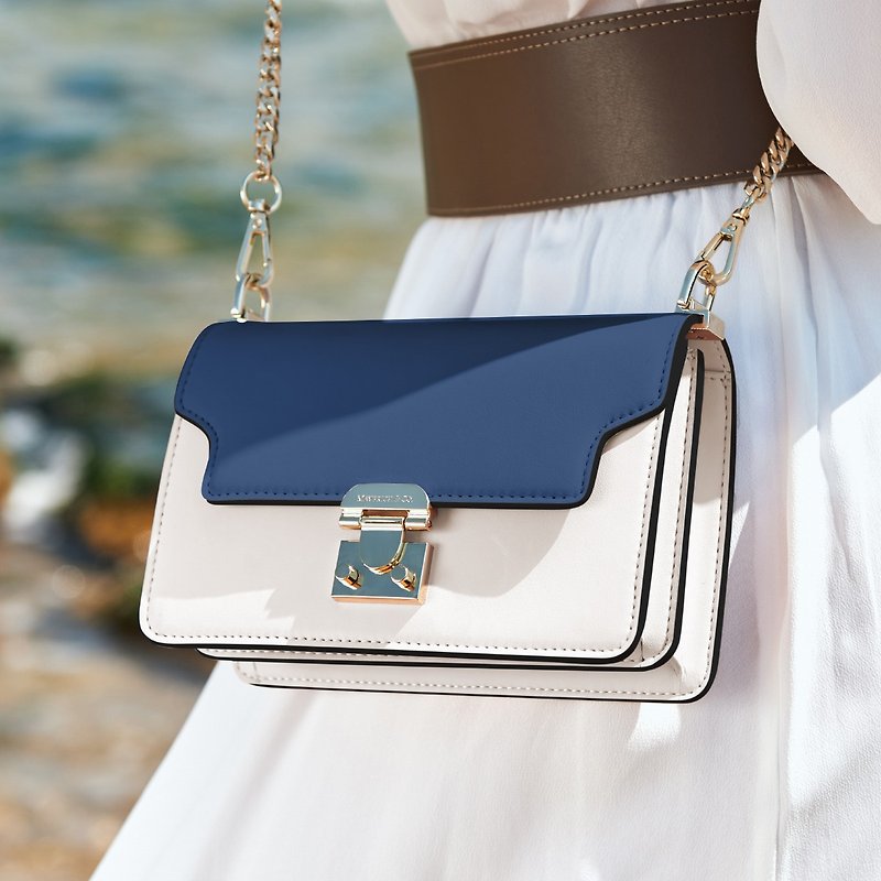 Artemis Miniature Crossbody Top Handle Bag (Sapphire – Moon White) - Messenger Bags & Sling Bags - Faux Leather Blue