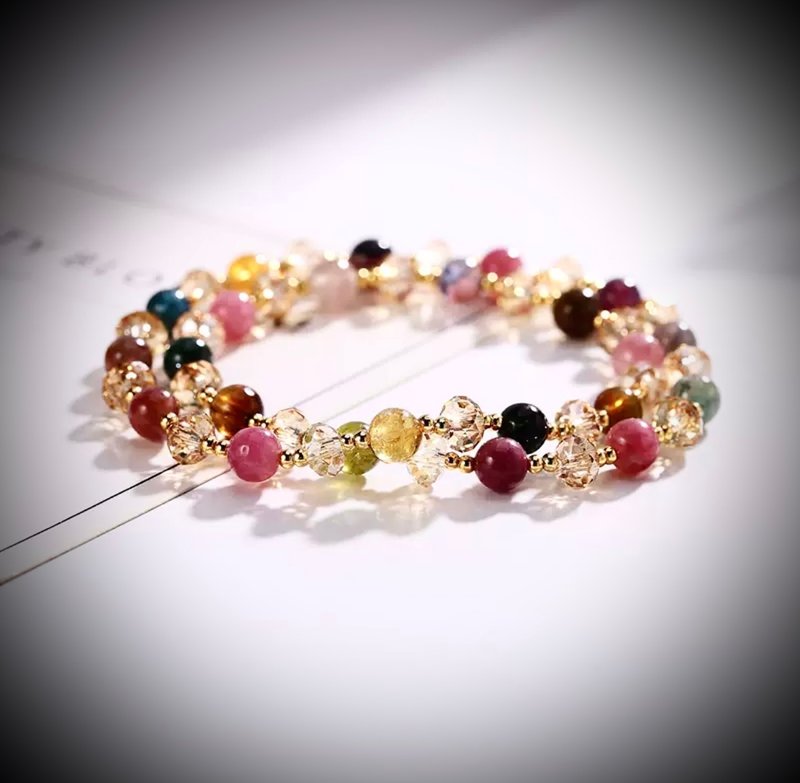 C&W Natural Rainbow Tourmaline Candy Color Swarovski Crystal Sparkling Fashion Double Layer Bracelet Bracelet - Bracelets - Jade Gold