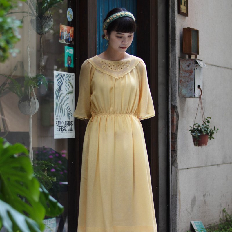 蛋黃蕾絲 |  日本古着短袖洋服 - 洋裝/連身裙 - 其他材質 