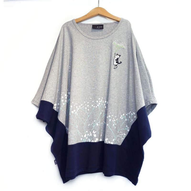 【Gypsophila】 Wide-sleeved five-quarter sleeve top - Women's Tops - Cotton & Hemp Gray