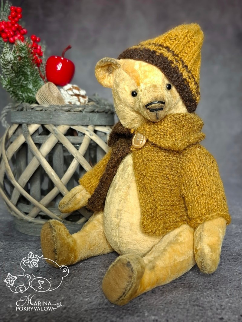 Plush bear in clothes Artist bear in a hat - 玩偶/公仔 - 其他材質 黃色