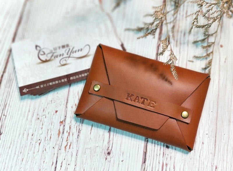 **Experience event**Customized envelope card holder/hand-stitched leather small items/leather material/English name - เครื่องหนัง - หนังแท้ 