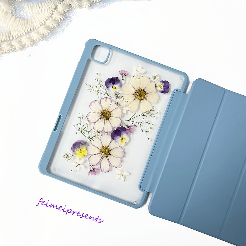 White Purple Flower Handmade Pressed Flower iPad Case for New iPad Air 11in 13in - Phone Cases - Plants & Flowers 