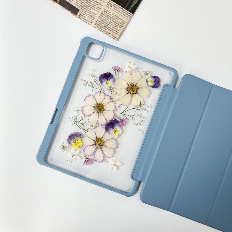 ホワイトパープルフラワーハンドメイド押し花iPadケース新しいiPad Air 11in 13in用 - スマホケース・カバー - 寄せ植え・花 