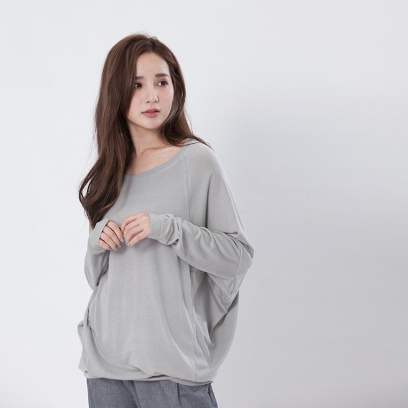 Julie two ways tencel super soft top with love sleeves/ Light Grey - トップス - コットン・麻 グレー