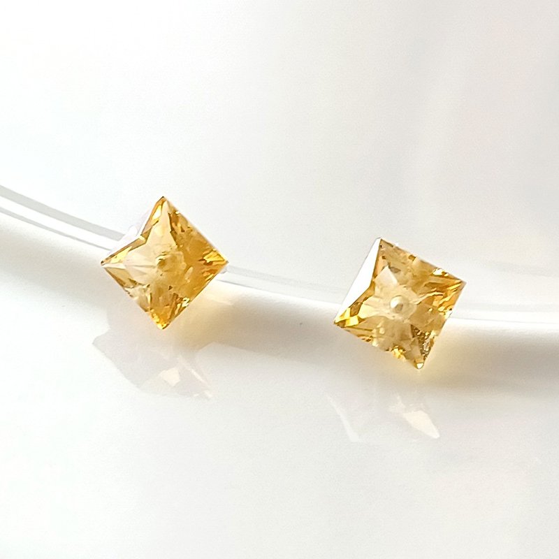 925 Silver VVS Citrine Citrine Diamond Faceted Square Earrings / (clip-on) - Earrings & Clip-ons - Semi-Precious Stones 