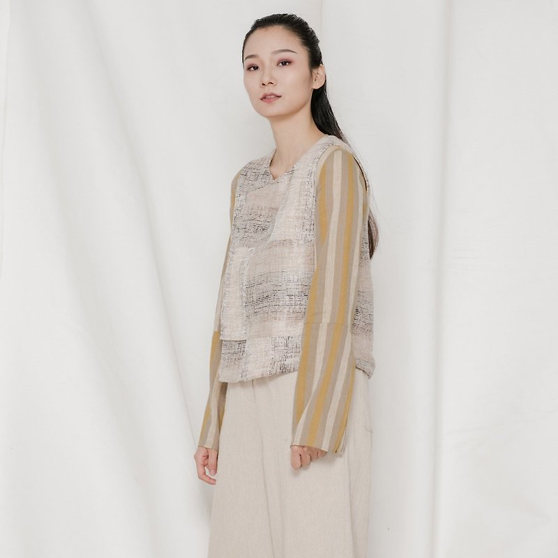 BUFU traditional Chinese design vest CS171115 - เสื้อกั๊กผู้หญิง - ผ้าฝ้าย/ผ้าลินิน สีเหลือง