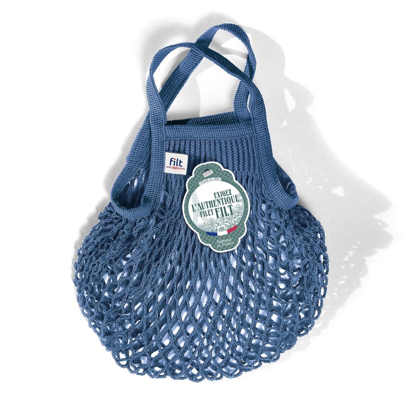 French Filt mesh bag denim blue Bleu Jean - กระเป๋าถือ - ผ้าฝ้าย/ผ้าลินิน 