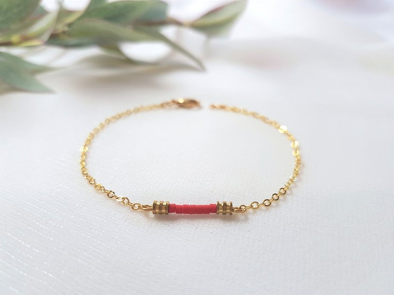 Red Line‧ Bronze Thin Bracelet - Bracelets - Copper & Brass Red
