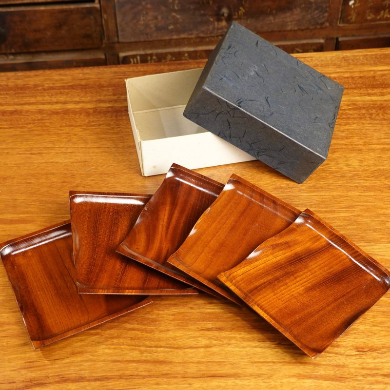 老日本 茶道具 櫸木胎 茶盤5入/含盒 - 茶壺/茶杯/茶具 - 木頭 咖啡色