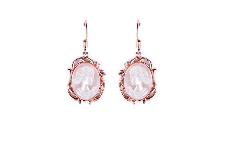 Mother's day giftPrincess Collection - S925 Silver Plated Rose Gold With White M - Earrings & Clip-ons - Shell Pink