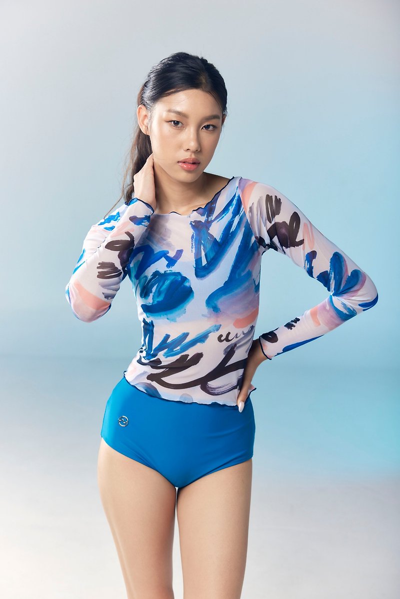 Meshy : เสื้อคลุมซีทรูกับชุดทูพีชสี Ocean - ชุดว่ายน้ำผู้หญิง - วัสดุอื่นๆ สีน้ำเงิน