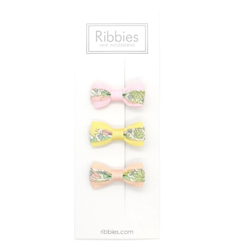 Ribbies two-color satin ribbon bow set of 3-Poppy & Daisy Pastel - Hair Accessories - Polyester 