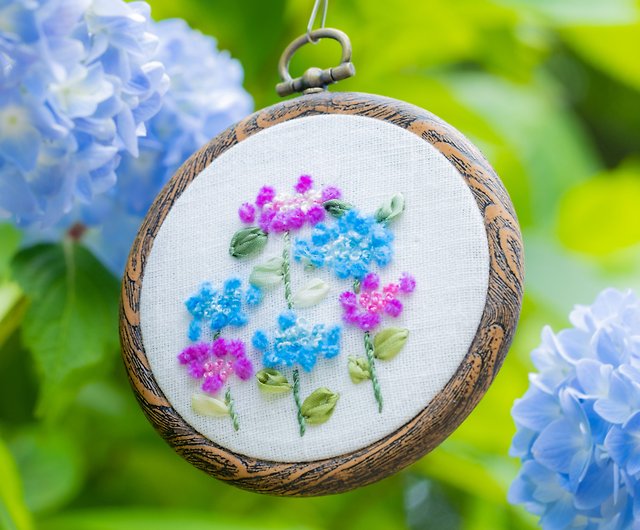 紫陽花の刺繍製作キットa F E6種の手芸素材で製作する簡単刺繍キットです 設計館art Fiber Edo Diy 手工藝包 Pinkoi