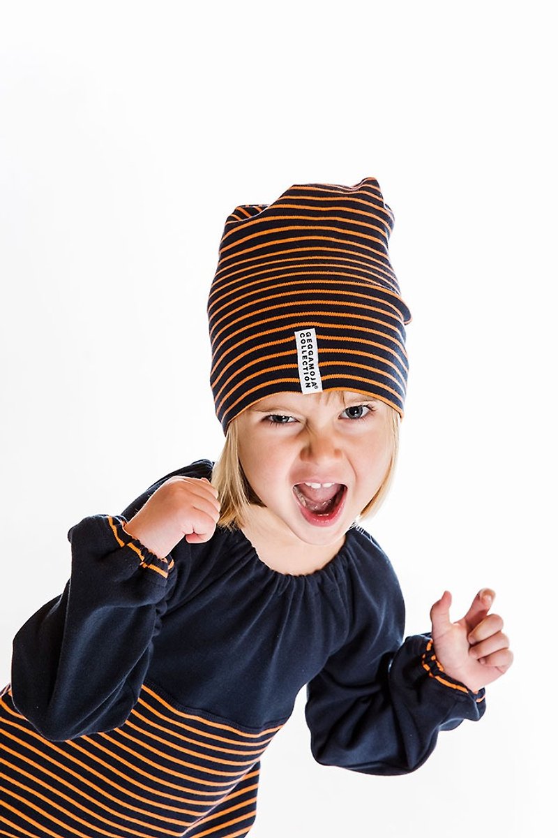 【北歐童裝】瑞典有機棉兒童帽子1歲至4歲 黑/橘色 - 嬰兒帽子/髮帶 - 棉．麻 黑色
