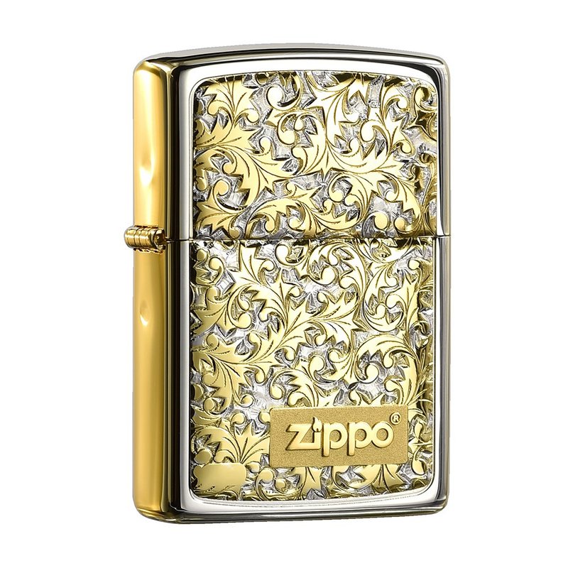 【ZIPPO官方旗艦店】精雕唐草(白金)防風打火機 ZA-5-231B - 其他 - 銅/黃銅 金色