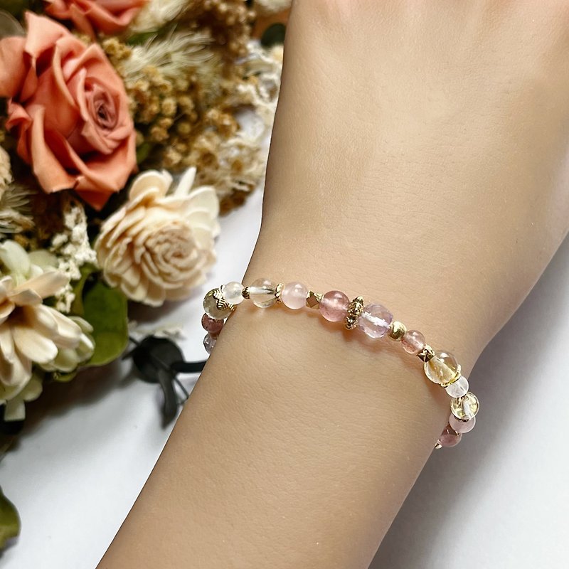 Good popularity and fortune, strawberry crystal titanium crystal/blonde crystal rose quartz amethyst natural crystal bracelet - Bracelets - Crystal 