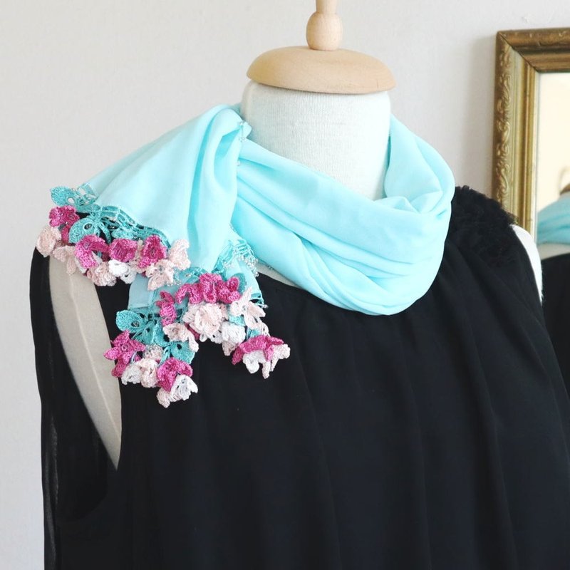 レースの花付き シフォンストール【風の花】ウォーターミント - 絲巾 - 其他人造纖維 綠色