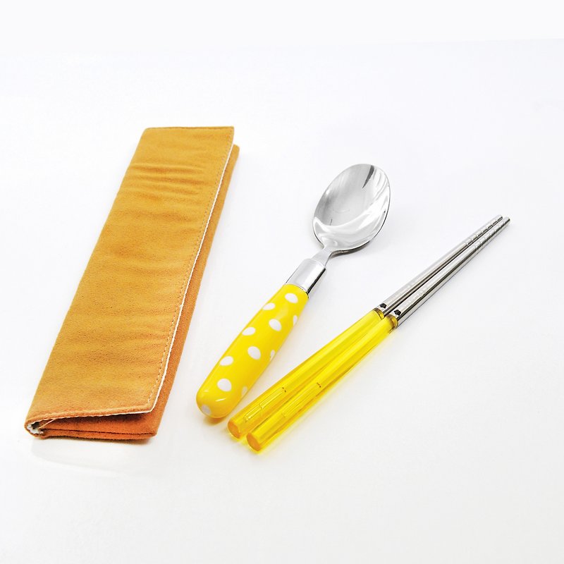台灣第一筷。黃色點點餐具組。小件筷匙組 - 筷子/筷子架 - 塑膠 黃色