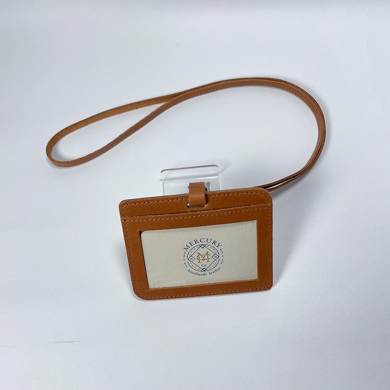Mercury genuine leather ID card holder-horizontal style - ที่ใส่บัตรคล้องคอ - หนังแท้ สีนำ้ตาล