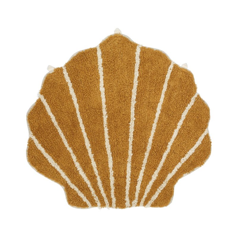 À la Collection shell-shaped hand-woven soft mat (mustard yellow) - พรมปูพื้น - ผ้าฝ้าย/ผ้าลินิน 