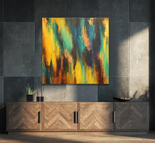 抽象画 キャンバス作品 多色 no sound, ask me / 抽象画 キャンバス 90×65㎝ 原画のみ 今日も