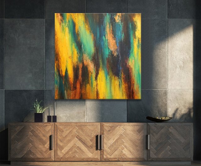 キャンバスに描かれたオリジナルの抽象画、カラフルな絵画、自然に