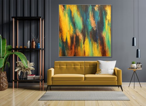 抽象画 キャンバス作品 多色 no sound, ask me / 抽象画 キャンバス 90×65㎝ 原画のみ 今日も