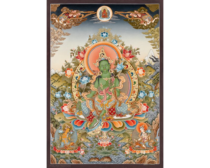唐卡傑作 綠度母 解放女神 - 壁貼/牆壁裝飾 - 其他材質 多色