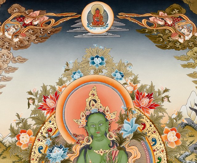 タンカの傑作 緑タラ 解放の女神 - ショップ Boudha Stupa