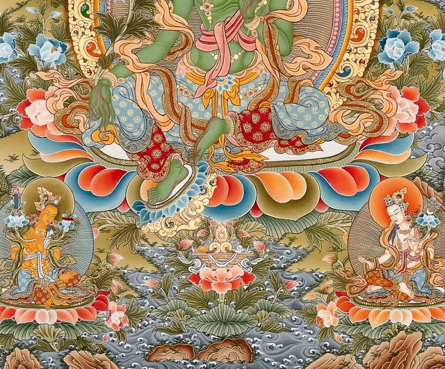 タンカの傑作 緑タラ 解放の女神 - ショップ Boudha Stupa