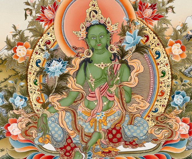 タンカの傑作 緑タラ 解放の女神 - ショップ Boudha Stupa