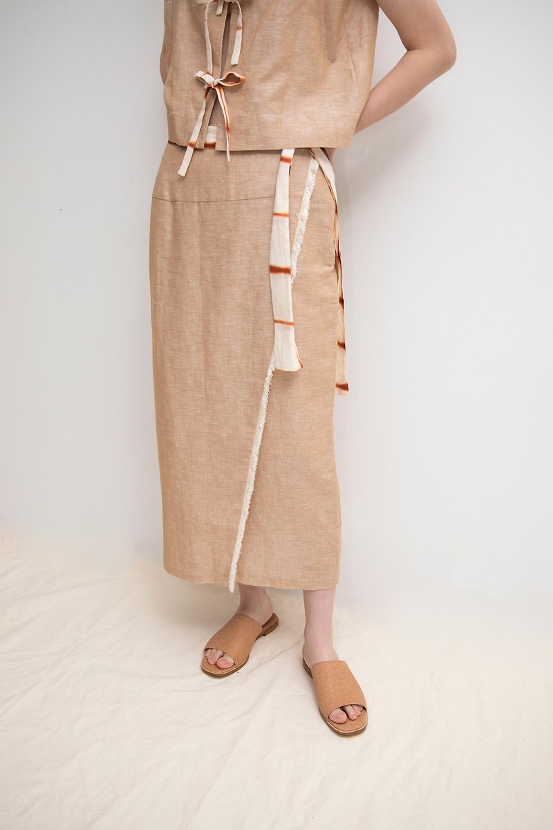 Blooming belted skirt - Skirts - Cotton & Hemp Orange