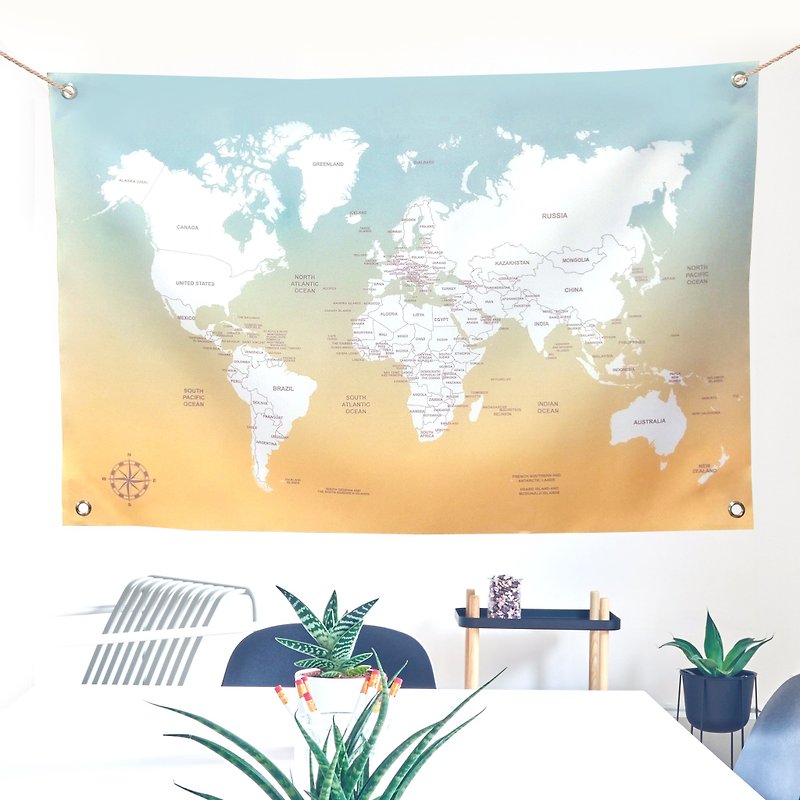 [Customized] World map hanging cloth/name customization - Posters - Other Materials Yellow