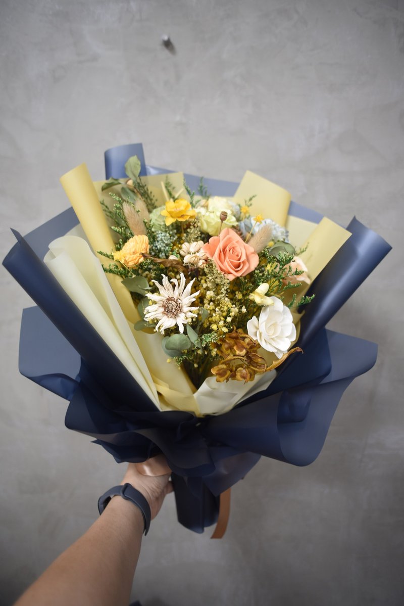 乾燥花束 情人節花束 送男友 永生花束 生日花束 - 乾燥花/永生花 - 植物．花 橘色