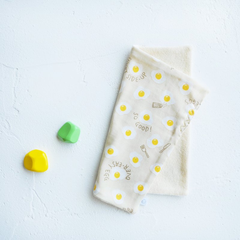 Organic Cotton Embroidered Handkerchief Towel - Yellow Omelette - ผ้ากันเปื้อน - ผ้าฝ้าย/ผ้าลินิน สีเหลือง