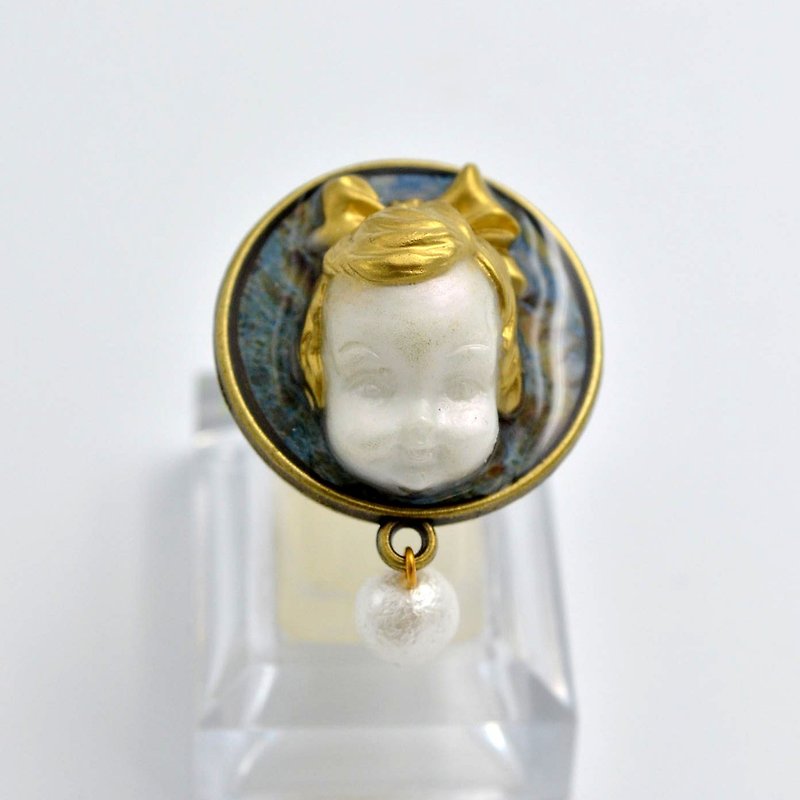 Golden noble style doll head with marble pattern bottom ring finger ring can be adjusted in size - General Rings - Other Metals Gold