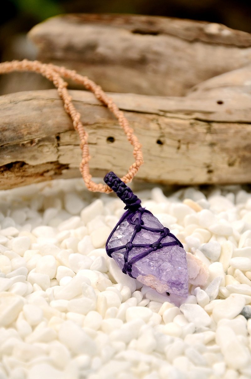 天然水晶-紫晶-手制花邊編織項鍊 - 項鍊 - 寶石 紫色