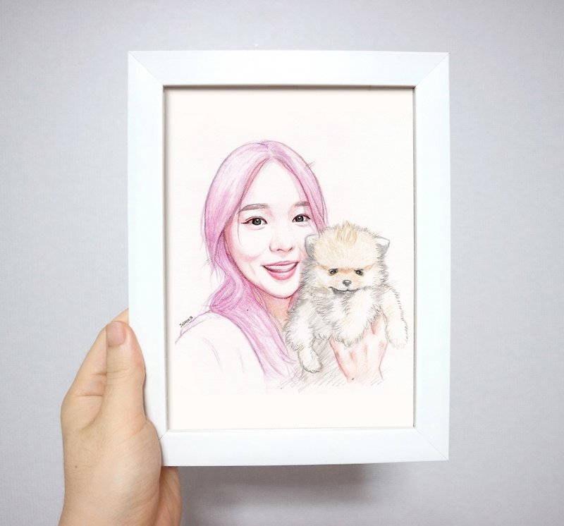 A4 ( 21cm x 29.7cm ) Custom Portrait Painting Watercolor&Colored pencil  - drawing gift - Customized Portraits - Paper Multicolor