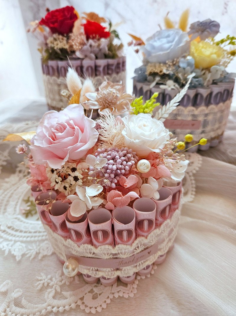 永生花鈔票蛋糕 有錢花 母親節 父親節 情人節 生日蛋糕 - 乾燥花/永生花 - 植物．花 紅色