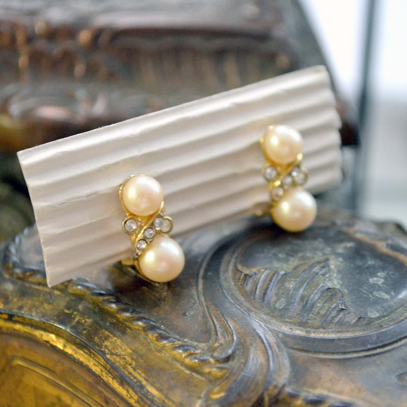 貴族珍珠水鑽夾式耳環耳夾 貴婦淑女 日本高級二手古著珠寶首飾 - 耳環/耳夾 - 其他材質 多色