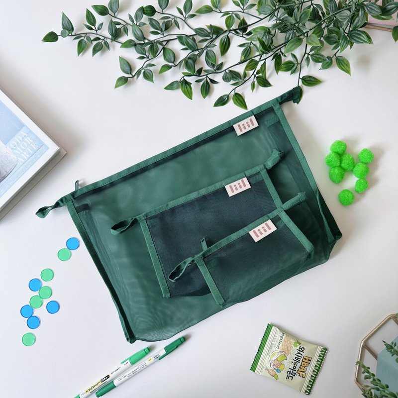 Lili bag liil_Ultra lightweight mesh triangle storage bag 3 set_Lake green - กระเป๋าเครื่องสำอาง - ไนลอน สีนำ้ตาล