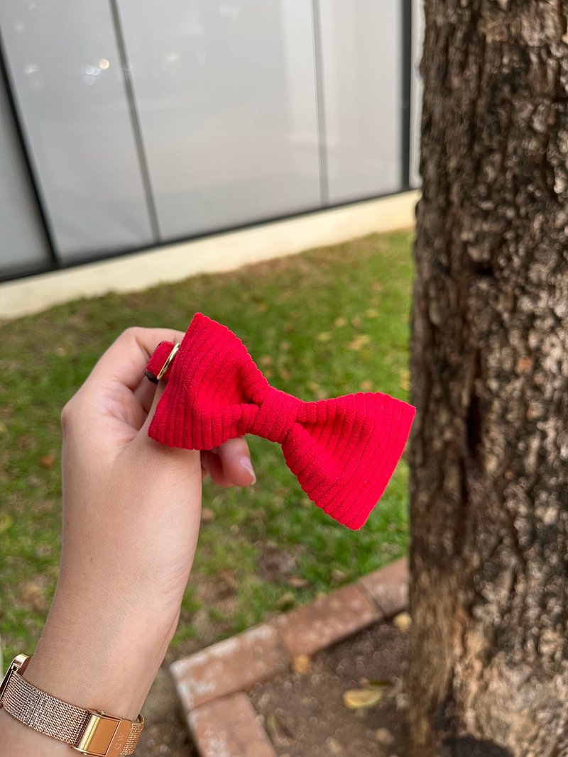 Merry X Mas Collection Bow - 項圈/牽繩 - 棉．麻 紅色