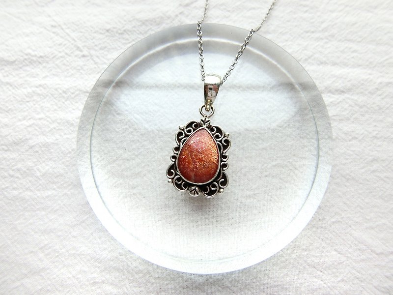 Sunstone Sunlight Stone 925 Sterling Silver Classical Gorgeous Style Necklace Nepalese Handmade Silverware - Necklaces - Gemstone Silver