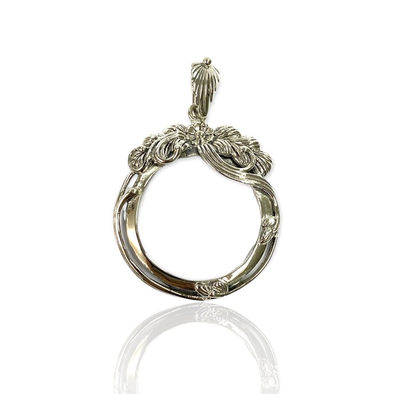 Art Nouveau Style Floral & Leaf Magnifying Glass Loop Pendant 925 SterlingSilver - 其他 - 純銀 銀色