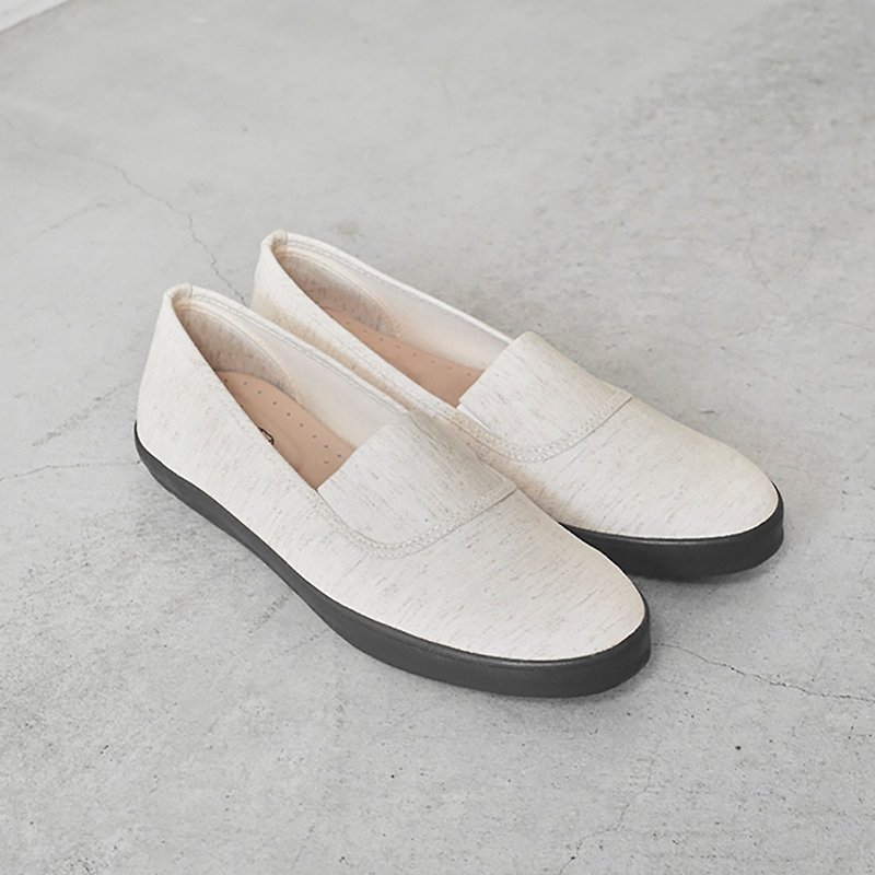 Slip-on casual shoes Flat Sneakers with Japanese fabrics Leather insole - Women's Casual Shoes - Cotton & Hemp White