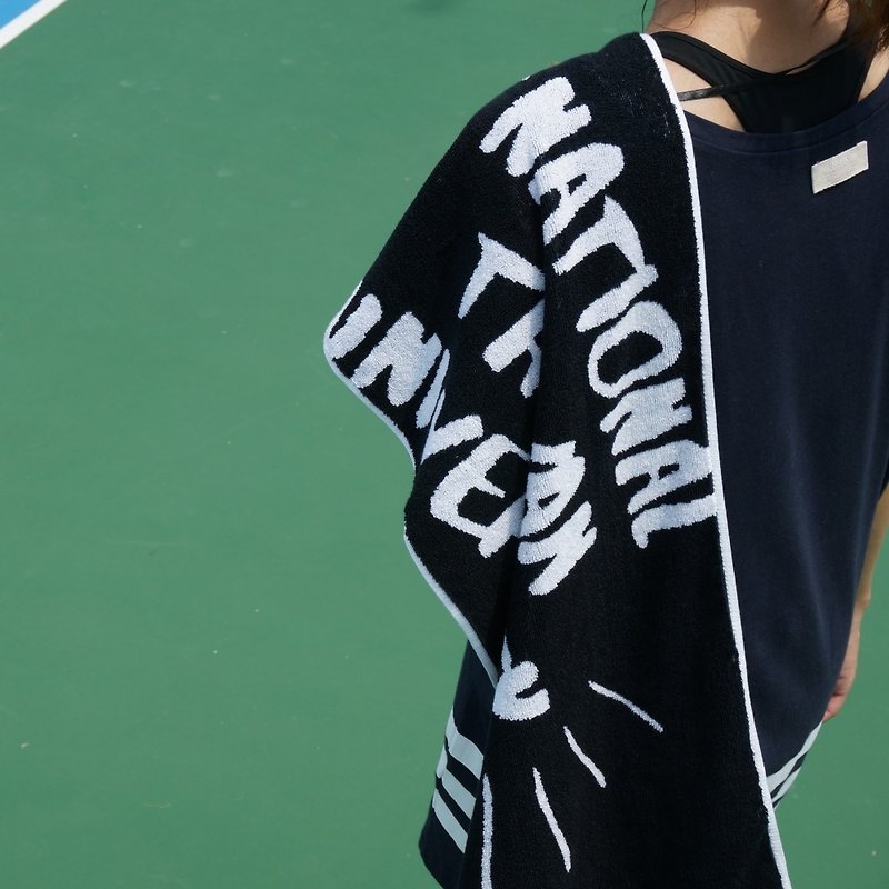 NTU double color ti flower cotton sports towel - stiff black - ผ้าขนหนู - ผ้าฝ้าย/ผ้าลินิน สีดำ