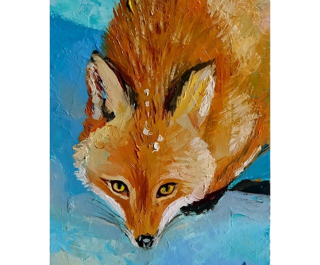 キツネの絵 赤い動物 オリジナルアート 雪 絵画3枚セット 10×15cm