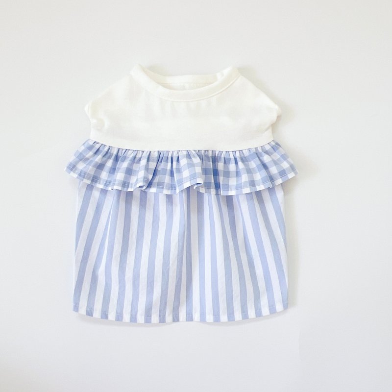 Dog Wear・Striped & Checked Panel Top - Clothing & Accessories - Cotton & Hemp White